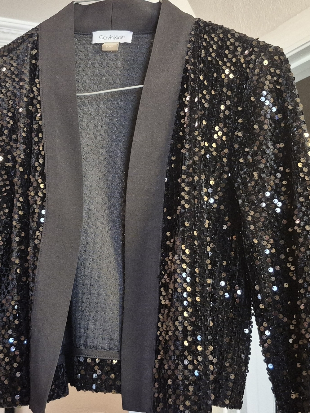 Calvin Klein Black Sequin Open Blazer Cardigan